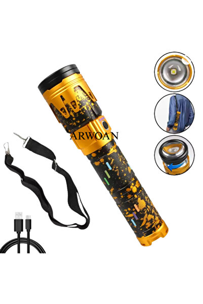 ARWOAN Şarjlı LED El Feneri | Zoomlu, Yüksek Işık Gücü, USB Şarjlı, Kamp ve O...