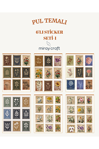 MirayDesign Set de 6 coli de autocolante tematice cu ștampile (12*17 cm)/Pent...