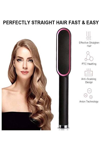 Arabest Electric Hair Straightener Brush with Ceramic Styling Comb Black