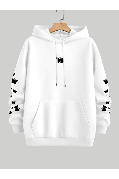 ship master Women's Red Hooded Sweatshirt with Butterfly Print and Pockets, C...