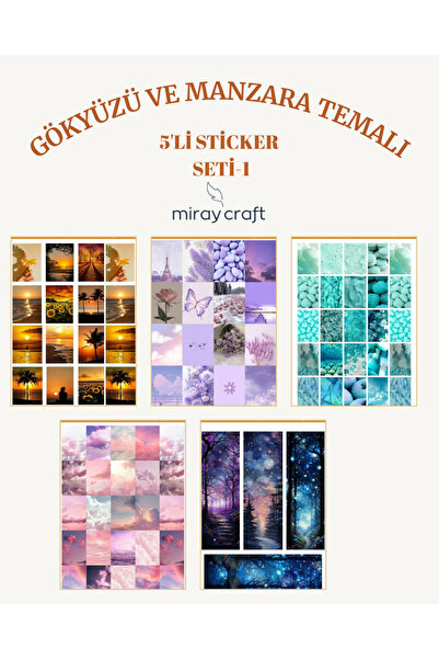 MirayDesign 5 Sayfa Gökyüzü ve Manzara Temalı Sticker Seti (12*17 cm )