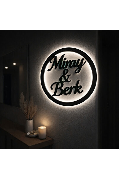 MB DEKOR ATÖLYESİ Kişiye Özel LED Işıklı İsimli Duvar Dekoru – Siyah Yuvarlak...