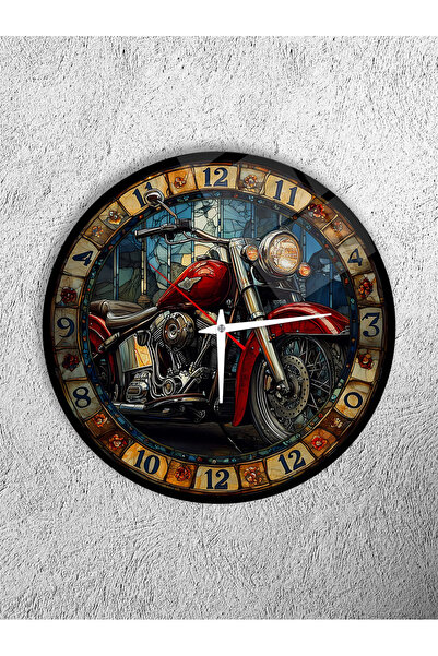 Olinpa KIRILMAZ CAM DUVAR SAATİ , HEM TABLO HEM SAAT KLASİK MOTOSİKLET VİTRAY...