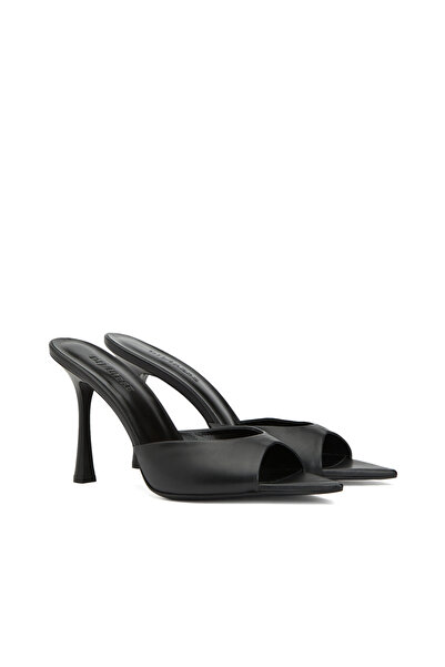 Dıvarese Siyah Kadın Deri Terlik