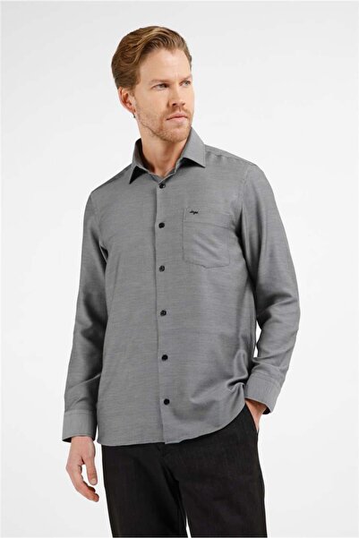 İmza Cămașă neagră din bumbac, cu model, guler rigid, mânecă lungă, cu buzuna...