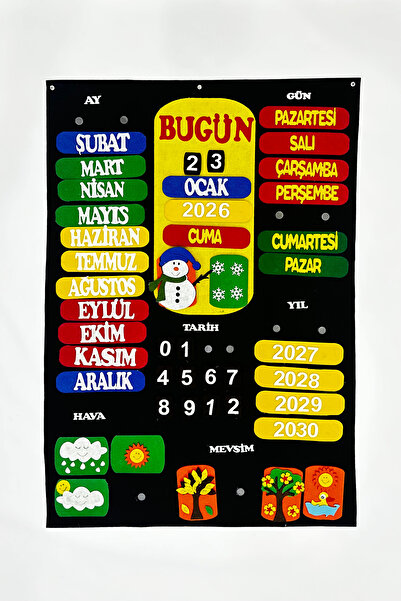 Keçebahçesi Kayseri İnteraktif Takvim Keçe Pano, Etkileşimli Yıl/Ay/Mevsim/Gü...