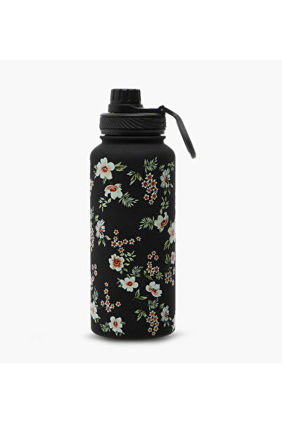 Lifestyle زجاجة مياه من الفولاذ المقاوم للصدأ بنقشة زهور مع صنبور - 1 لتر