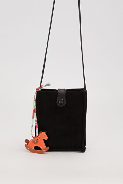 Levidor Black Suede Long Strap Shoulder Bag