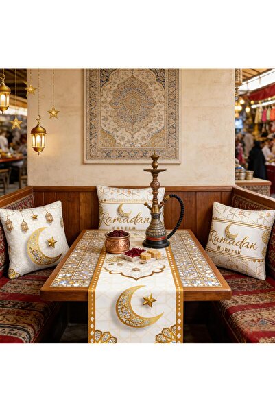 Pomefar غطاء وسادة ومفرش طاولة رمضاني، ديكور رمضاني عالي الجودة - ديكور رمضان...