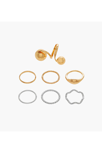 Lifestyle مجموعة خواتم معدنية متنوعة قابلة للتكديس - 7 قطع