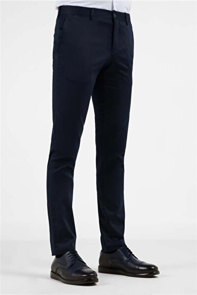 İmza Pantaloni chino din bumbac, slim fit, casual, cu buzunar lateral, albast...