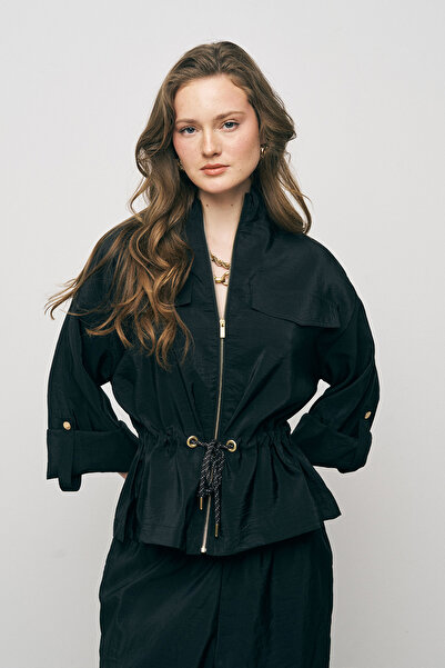 Orfeo Negro Дамско удобно яке с колан в талията и връзки на ръкавите, с цип