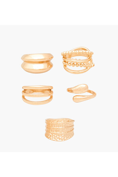 Lifestyle طقم من 5 خواتم ذهبية اللون ذات ملمس مميز