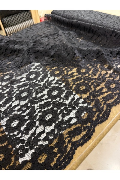 METERİAL قماش دانتيل فرنسي مزين بنقوش زهرية باللون الأسود لفساتين السهرة وفسا...