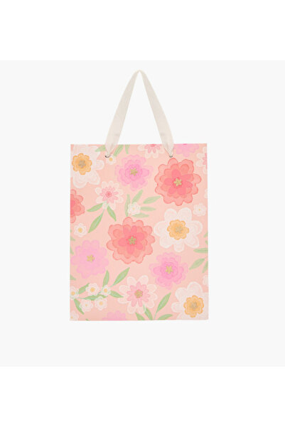 Lifestyle حقيبة هدايا ورقية مطبوعة بالزهور - متوسطة الحجم
