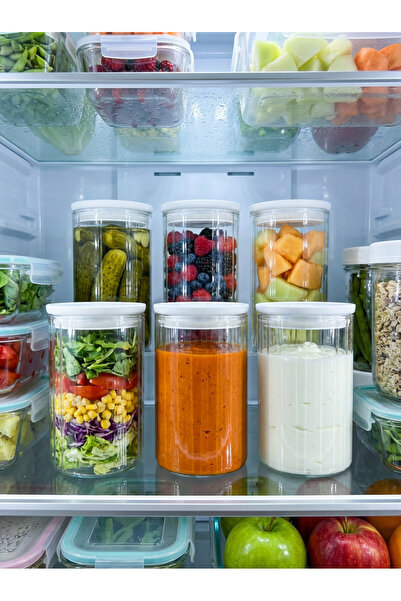 Countra 6-Piece White Vacuum Lid Line Pattern Glass Jar Transparent Body Food...