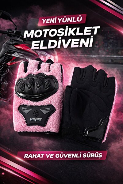 JK JİEKAİ PELUŞLU YARIM ELDİVEN, BİSİKLET ELDİVEN KORUMALI PEMBE RENK