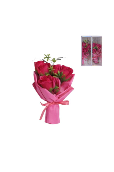 Bsr Букет с 3 сапунени рози, ароматни, подаръчна кутия, пластмаса, розови, 20 см