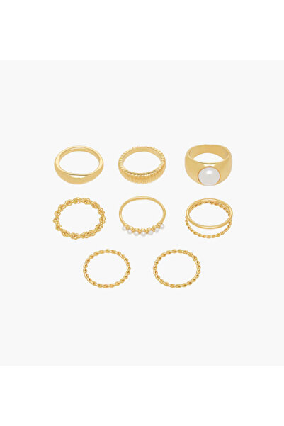Lifestyle مجموعة من 8 خواتم معدنية ذهبية اللون قابلة للتكديس
