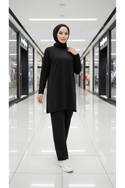 trendlina Two-Thread Slit Thin Hijab Tunic and Pants Double Set