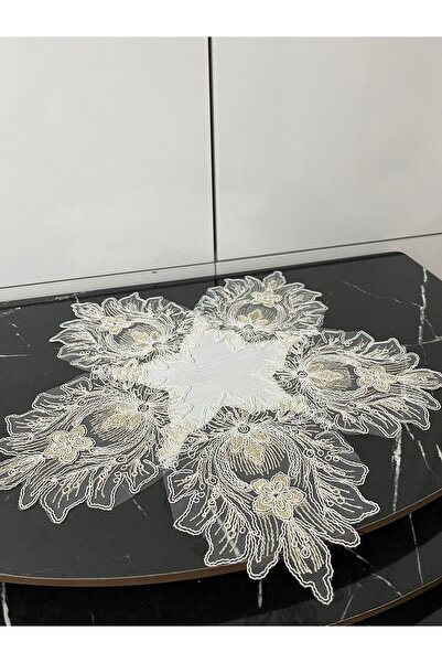 BRL ÇEYİZ HOME غطاء طاولة زيجون فاخر من الدانتيل الفرنسي