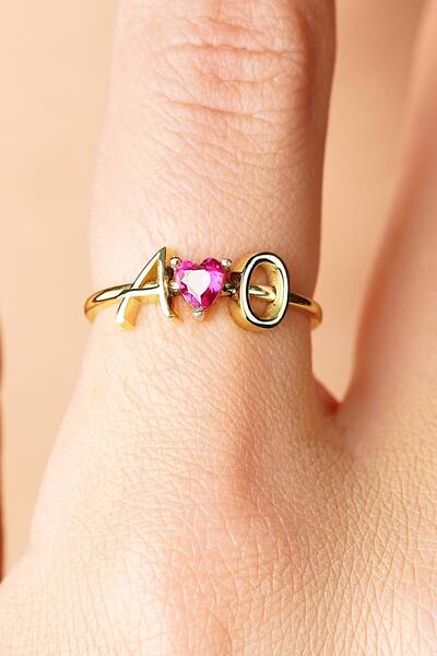 Fiyonk Kuyumculuk 14 Ayar Altın Kırmızı Kalpli Kişiye Özel Tasarım Harfli Yüz...