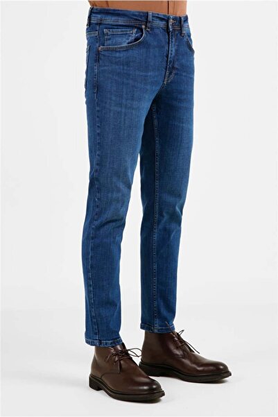 İmza Pantaloni din denim de bumbac, slim fit, cu 5 buzunare, albastru marin î...