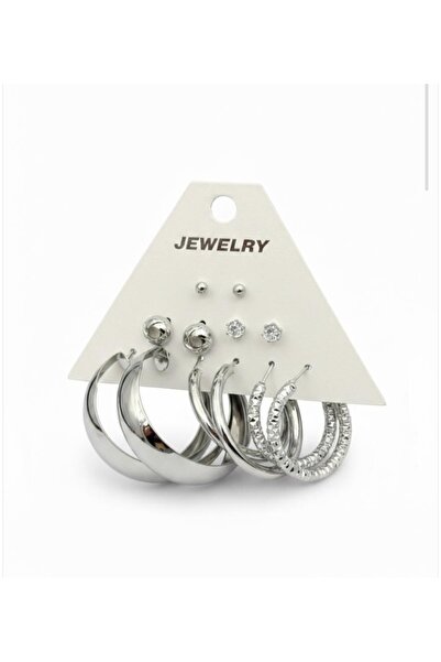 stainless steell Silver Color 12Pcs(6 Pairs) Stainless Steel Earring Set 8