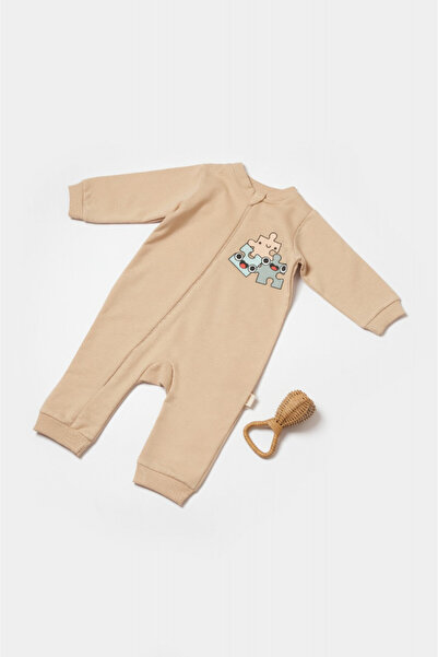 Evelise Ολόσωμη φόρμα με φερμουάρ TwothreadBabyCosy 100% βαμβάκιStone (Μέγεθο...