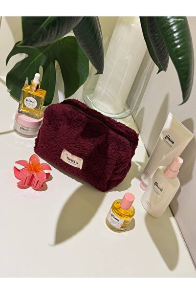 Bordo Peluş Makyaj Çantası