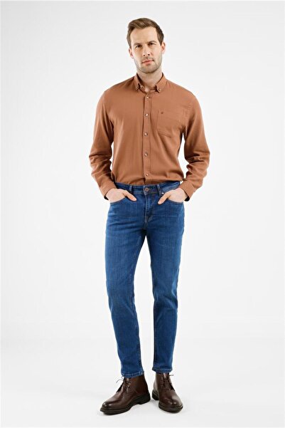 İmza Pantaloni din denim de bumbac, slim fit, cu 5 buzunare, albastru marin 1...