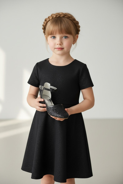 Adım Dünyası Pantofi cu toc argintiu pentru fete – Pantofi de seară cu șiretu...