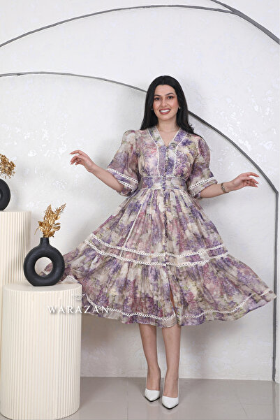 Warazan فستان مشجر قصير موف برنت