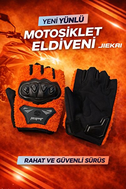 JK JİEKAİ PELUŞLU YARIM ELDİVEN, BİSİKLET ELDİVEN KORUMALI TURUNCU RENK