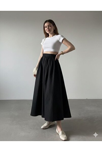 Green'DAL FUSTĂ LUNGĂ DE POPLIN PENTRU FEMEI CU TALIE ELASTICĂ