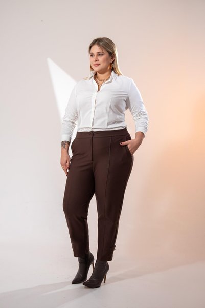 Roxxlen Pantaloni de damă mărime mare cu detaliu la picior