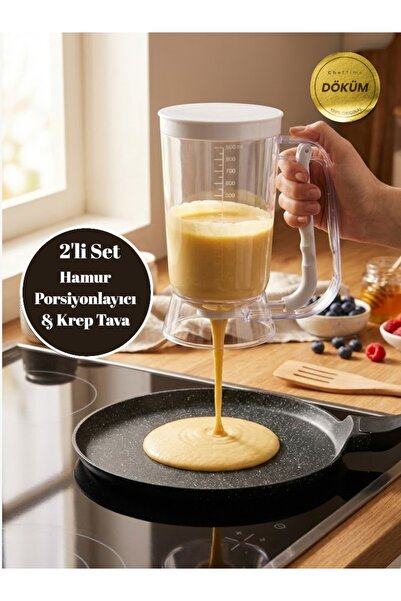CHEFTİME 2'li Set Krep Tava & 900 ml Hamur Porsiyonlayıcı Aparatı