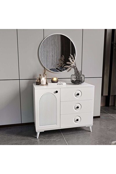 GuneyStore Oslo Komple MDF Beyaz Aynalı Şifonyer - Ücretsiz Montaj