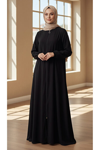 trendlina Mevlana Ferace with Zippered Pocket and Elasticated Sleeves