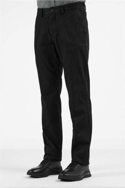 İmza Pantaloni chino din bumbac, negri, cu buzunar lateral, croială confortab...