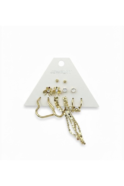 stainless steell gold renk 12 adet (6 çift) paslanmaz çelik küpe set 6