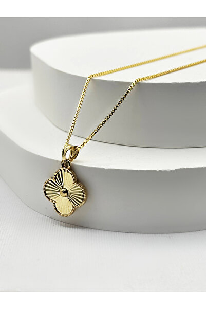 DİAMİNE PIRLANTA 14 Ayar Altın Küp Zincir Kalemli Yonca Kolye