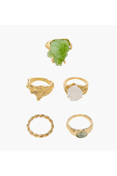 Lifestyle مجموعة من 5 خواتم مرصعة بأحجار معدنية