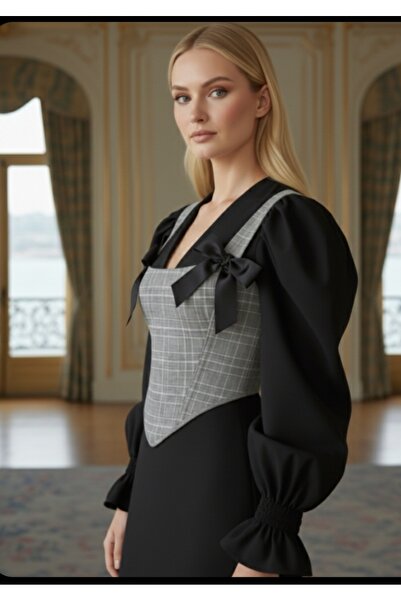 FEYZACA STİLLER Vintage ekose desenli korse büstiyer