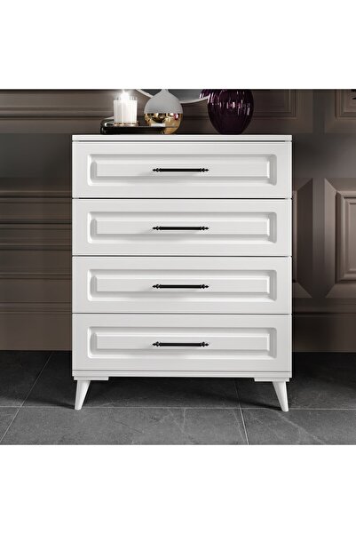 GuneyStore Gözde 4 Çekmeceli Komple MDF Beyaz Şifonyer