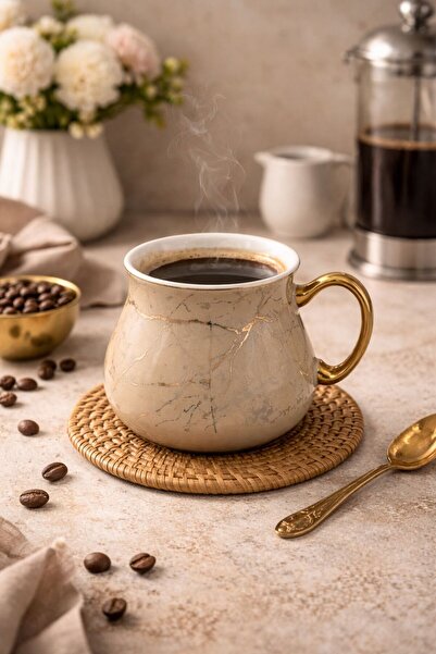 YzHome Luxury Porcelain Gilded Marble Patterned Mug 220ml