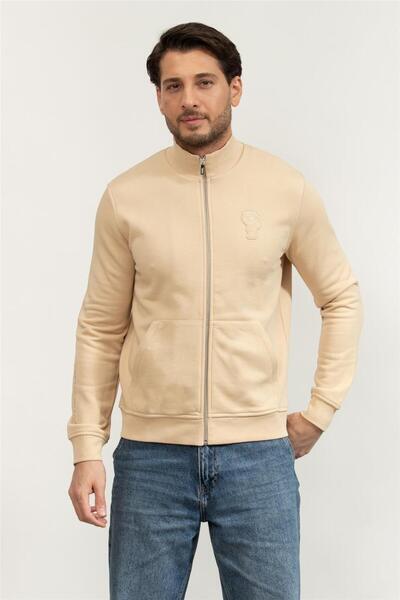 Karl Lagerfeld Erkek Fermuarlı Sweatshirt Bej