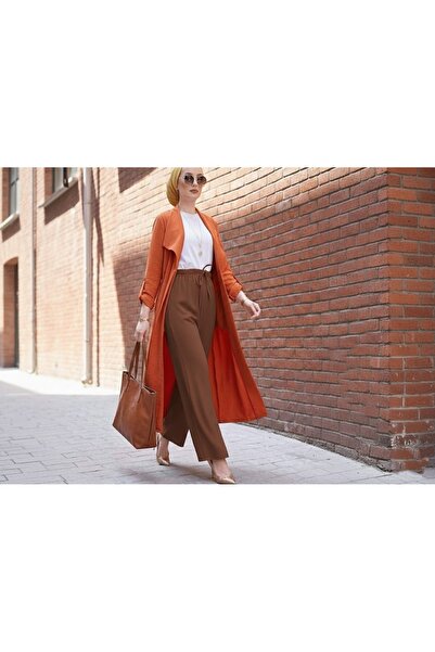 THEBEK Women's Elastic Waist Lace-Up Wide-Leg Tan Ayrobin Trousers - Summer S...