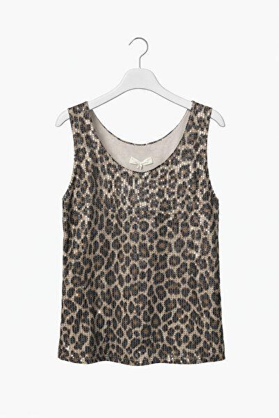 günay boutıque Leopard Patterned Sequined Strappy Women's Blouse