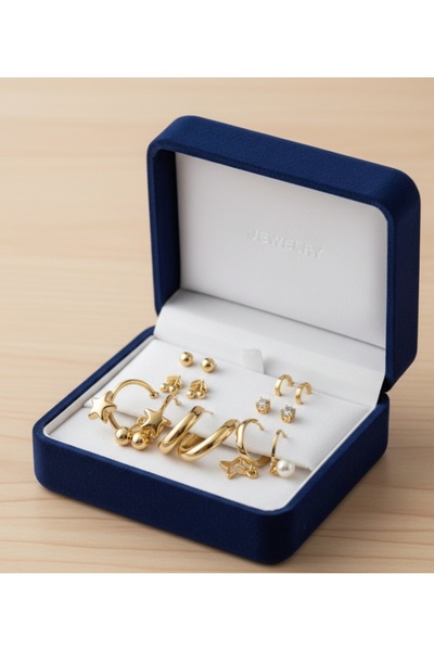 stainless steell gold renk 12 adet (6 çift) paslanmaz çelik küpe sey 19